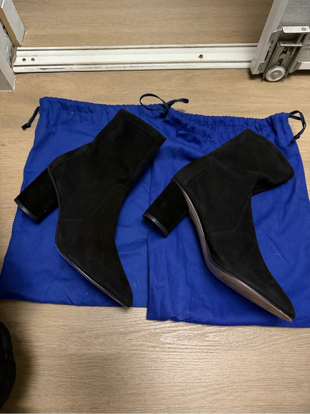 Stuart Weitzman Women's Black Suede Ankle Booties - Modern Block Heel